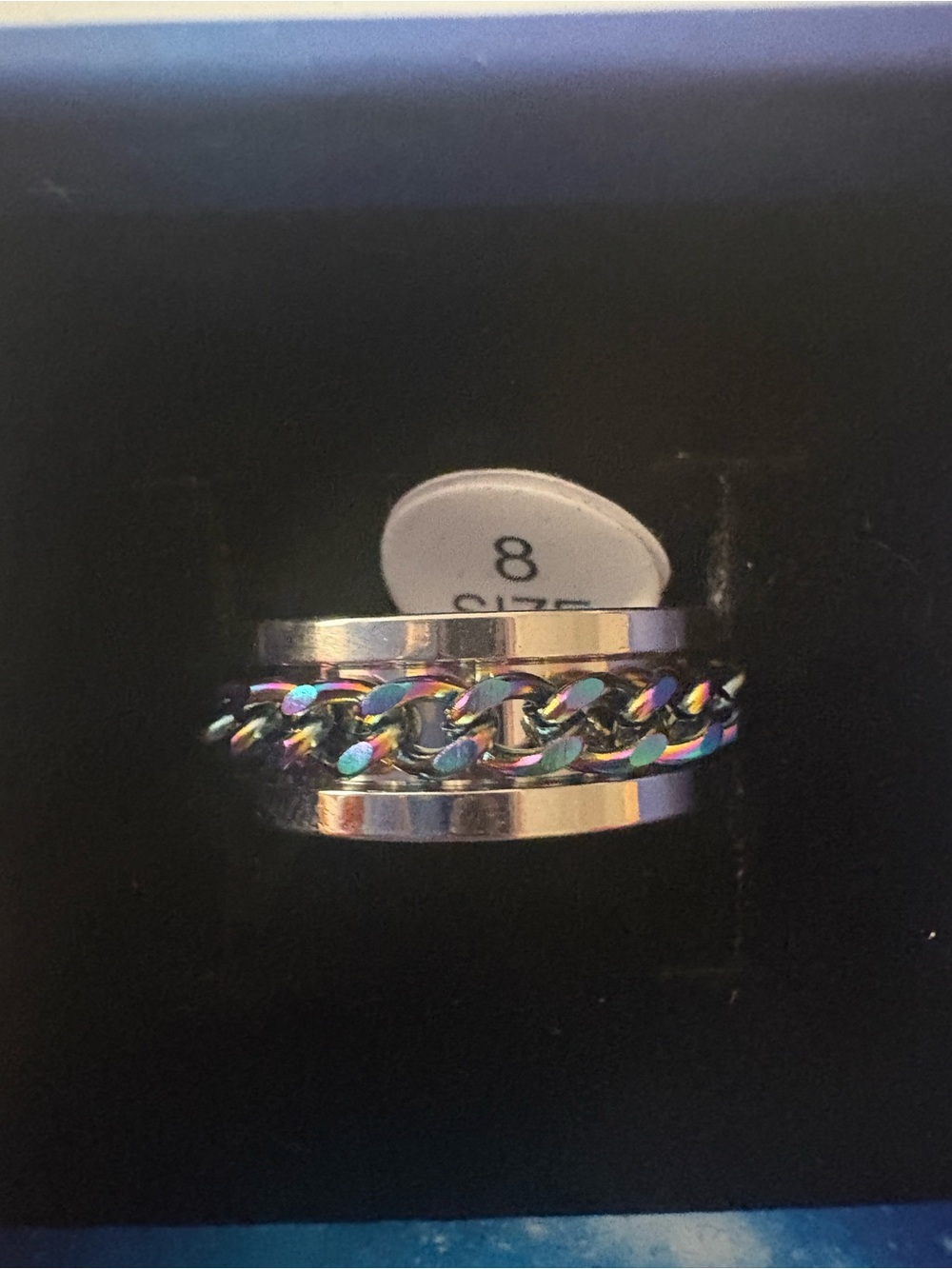 Men's Stainless Steel Ring with Iridescent Chain Accent - Size 8